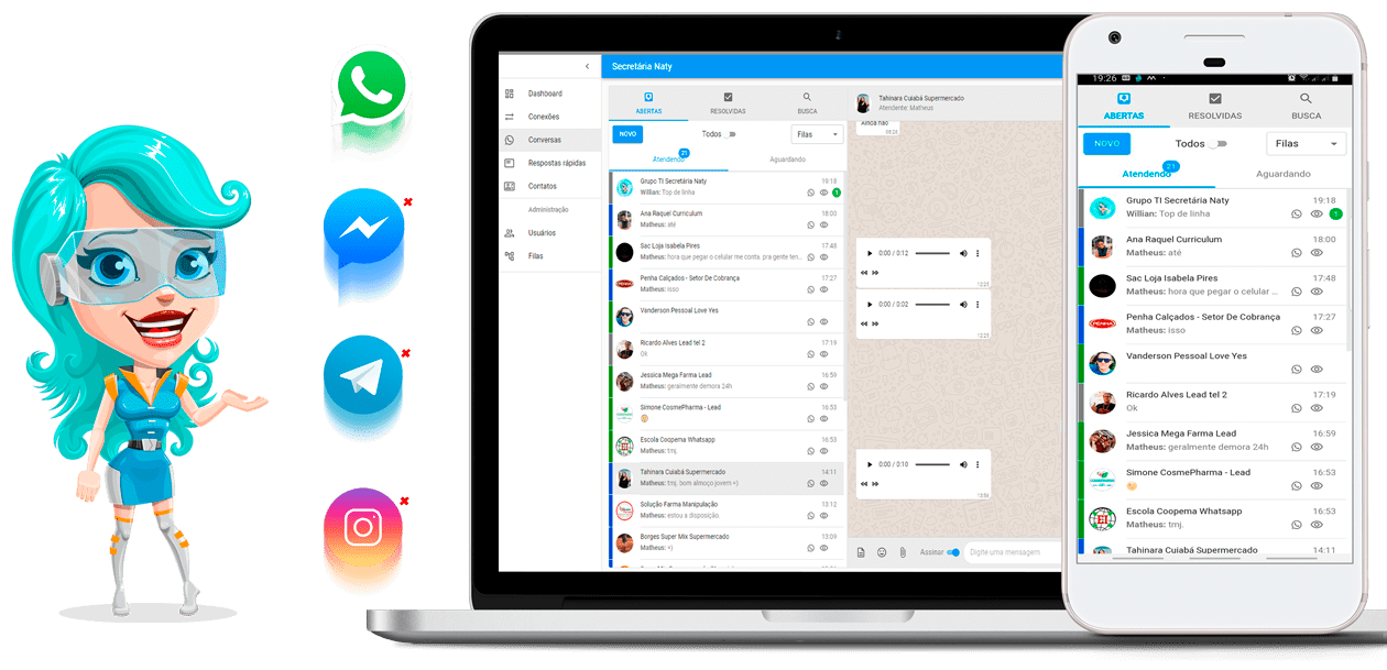 Whatsapp multi usuários, Bot de Atendimento, Plataforma de Atendimento | Secretária Naty